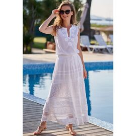 Длинная пляжная юбка с вышивкой, Цвет: белый, Размер: S, фото 