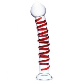 Прозрачный стимулятор с красной спиралью 10" Mr. Swirly Dildo - 25,4 см., фото 