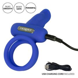 Синее перезаряжаемое эрекционное кольцо Silicone Rechargeable Dual Pleaser Enhancer, фото 
