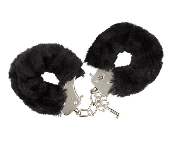 Чёрные меховые наручники с ключиками Furry Handcuffs, фото 