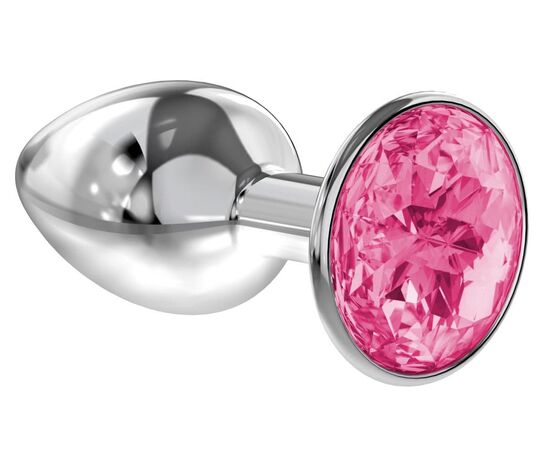 Малая серебристая анальная пробка Diamond Pink Sparkle Small с розовым кристаллом - 7 см., фото 