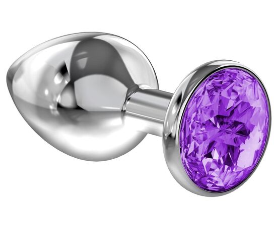 Малая серебристая анальная пробка Diamond Purple Sparkle Small с фиолетовым кристаллом - 7 см., фото 
