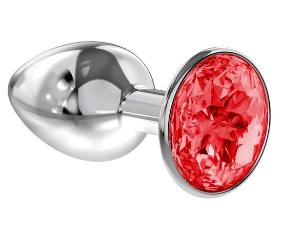 Малая серебристая анальная пробка Diamond Red Sparkle Small с красным кристаллом - 7 см., фото 