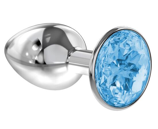 Малая серебристая анальная пробка Diamond Light blue Sparkle Small с голубым кристаллом - 7 см., фото 