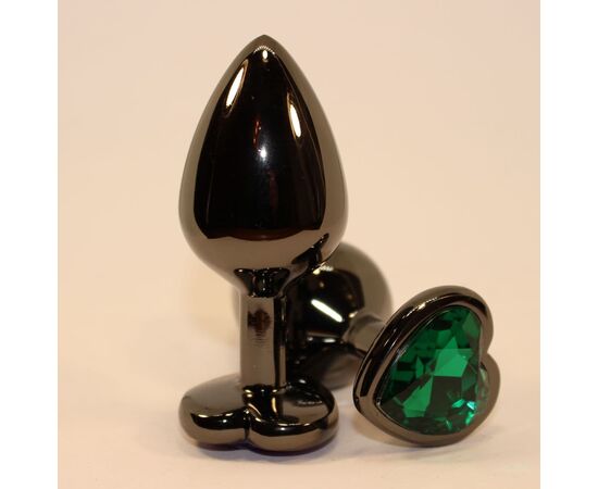 Чёрная пробка с зеленым сердцем-кристаллом - 7 см., фото 