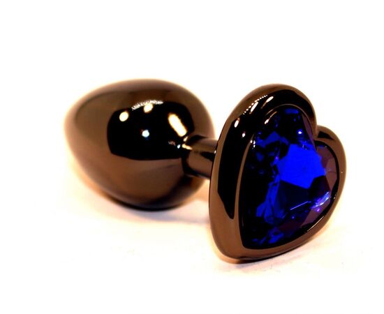 Чёрная пробка с синим сердцем-кристаллом - 7 см., фото 