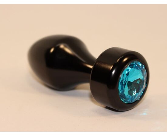 Чёрная анальная пробка с голубым кристаллом - 7,8 см., фото 