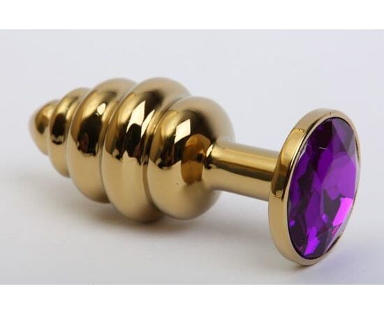 Золотистая рифлёная пробка с фиолетовым стразом - 8,2 см., фото 