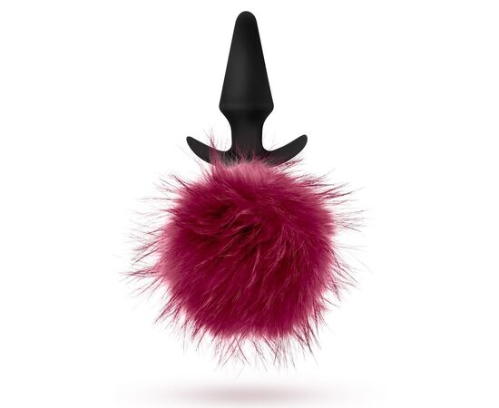 Силиконовая анальная пробка с бордовым заячьим хвостом Fur Pom Pom - 12,7 см., фото 