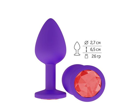 Фиолетовая силиконовая пробка с красным кристаллом - 7,3 см., фото 