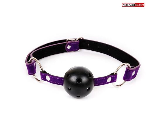 Черно-фиолетовый пластиковый кляп-шарик с отверстиями Ball Gag, фото 