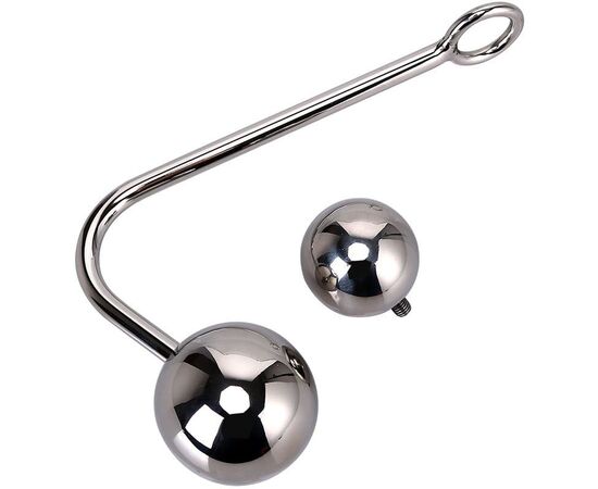 Серебристый анальный крюк со сменными накручивающимися шариками на конце - 14 см., фото 