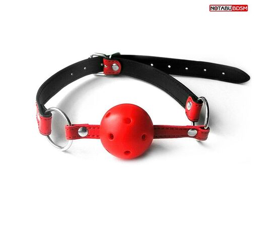 Красно-черный кляп-шарик с колечком на ремешке, фото 