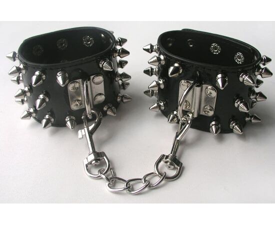 Черные наручники с металлическими шипами, фото 
