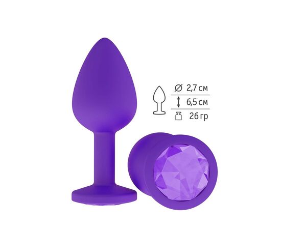 Фиолетовая силиконовая пробка с фиолетовым кристаллом - 7,3 см., фото 