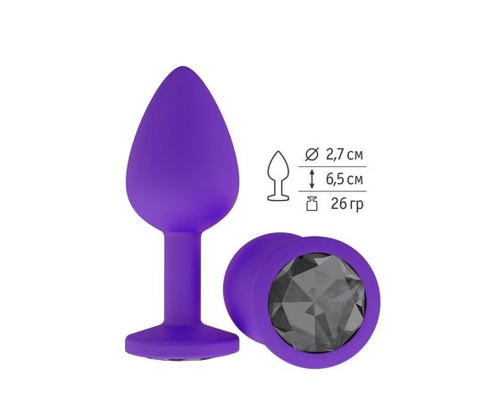 Фиолетовая силиконовая пробка с чёрным кристаллом - 7,3 см., фото 