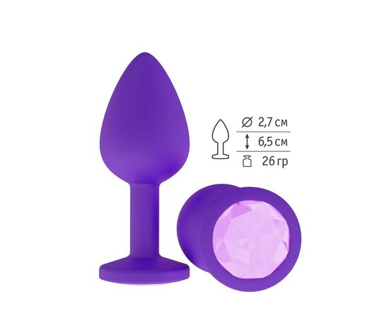 Фиолетовая силиконовая пробка с сиреневым кристаллом - 7,3 см., фото 