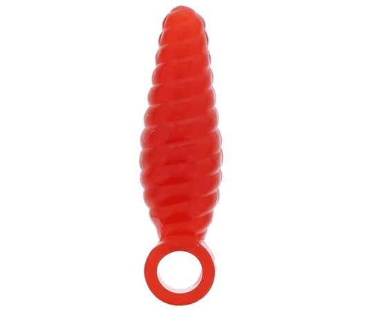 Красная анальная втулка со спиралью и ручкой-кольцом - 8 см., фото 