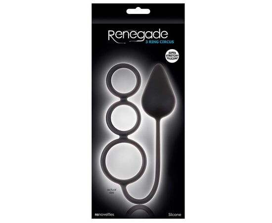 Чёрная анальная пробка Renegade 3 Ring Circus Large Black с эрекционными кольцами, фото 