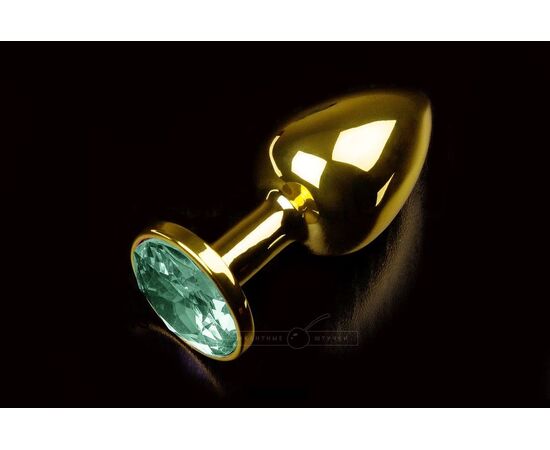 Маленькая золотистая анальная пробка с круглым кончиком и кристаллом - 7 см., Цвет: изумрудный, фото 