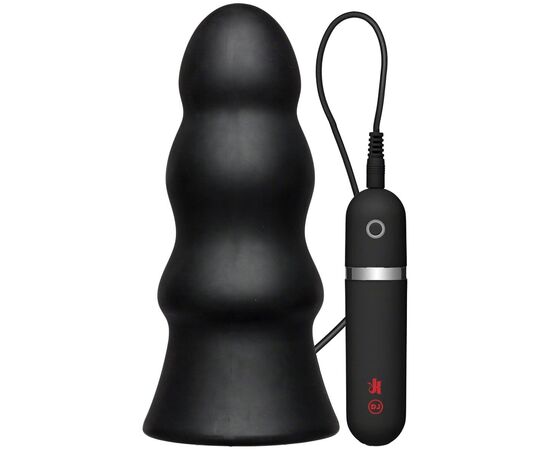 Анальная вибропробка Doc Johnson Kink Vibrating Silicone Butt Plug Rippled 7.5", Цвет: черный, фото 
