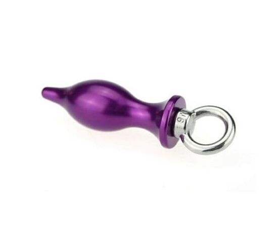 Фиолетовая металлическая анальная пробка с кольцом - 7 см., фото 