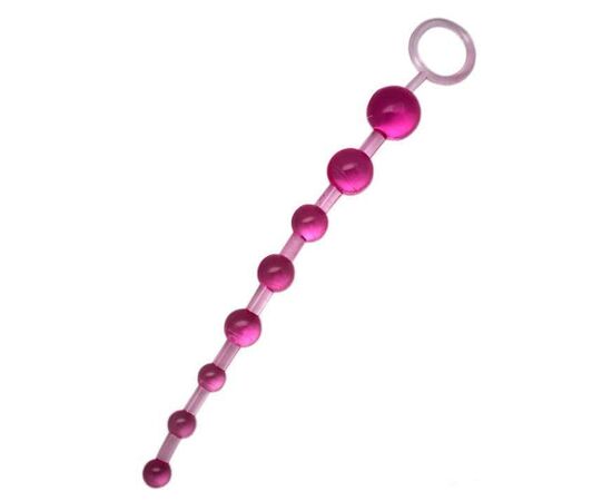 Розовая анальная цепочка с ручкой - 30 см., фото 