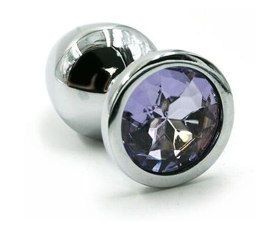 Серебристая алюминиевая анальная пробка с светло-фиолетовым кристаллом - 7 см., фото 