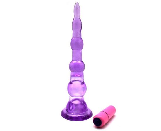 Фиолетовый анальный конус с вибропулькой - 17 см., фото 