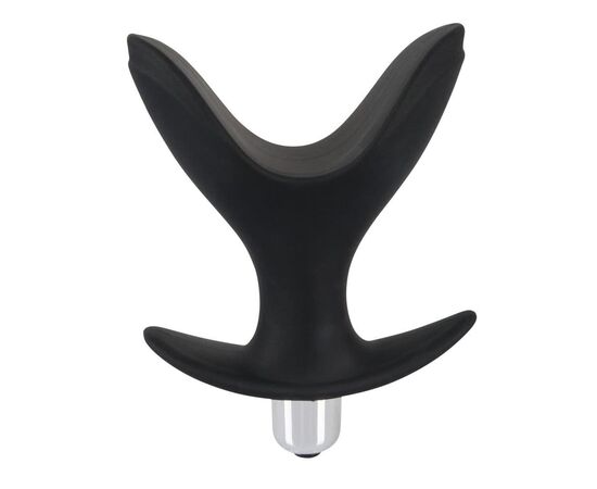 Чёрная анальная V-образная пробка Black Velvets Vibrating Anchor Plug с вибрацией - 10,3 см., фото 
