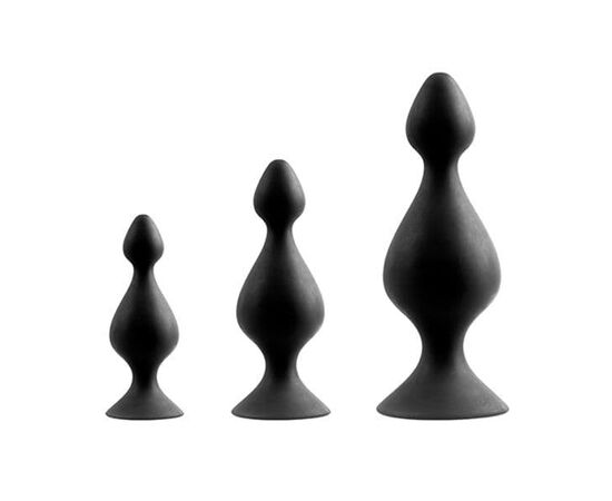 Набор из 3 анальных силиконовых втулок MENZSTUFF 3-PIECE ANAL PAWN SET, Цвет: черный, фото 