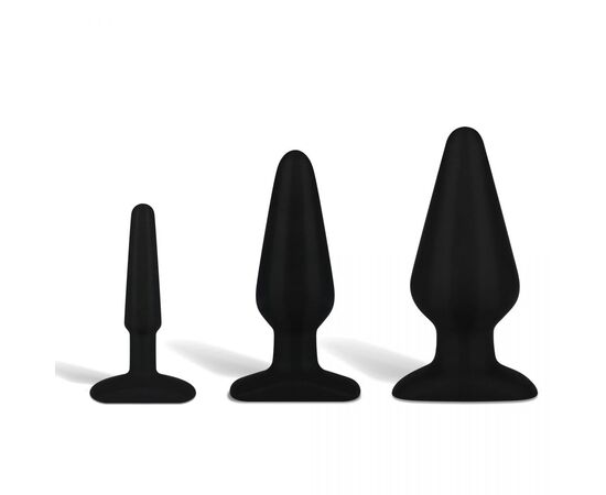 Набор из 3 черных анальных плагов из силикона, фото 