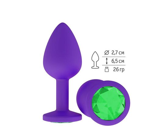 Фиолетовая силиконовая пробка с зеленым кристаллом - 7,3 см., фото 