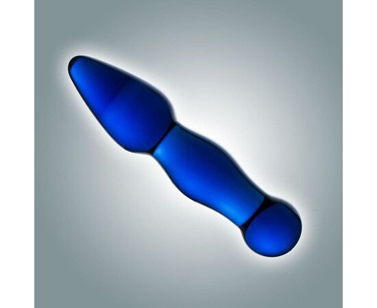Синий анальный стимулятор из стекла - 13 см., фото 
