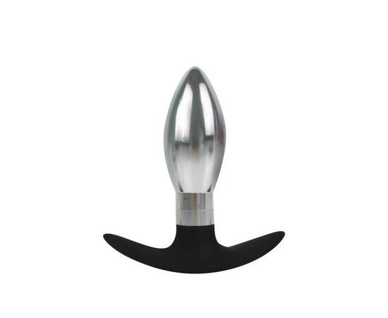 Каплевидная анальная втулка серебристо-черного цвета - 9,6 см., фото 