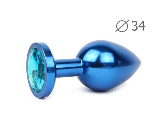 Коническая синяя анальная втулка с голубым кристаллом - 8,2 см., фото 
