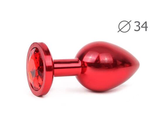 Коническая красная анальная втулка с красным кристаллом - 8,2 см., фото 
