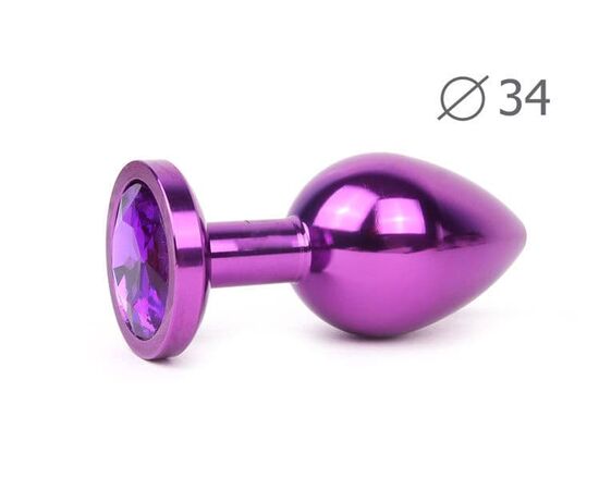 Коническая фиолетовая анальная втулка с фиолетовым кристаллом - 8,2 см., фото 