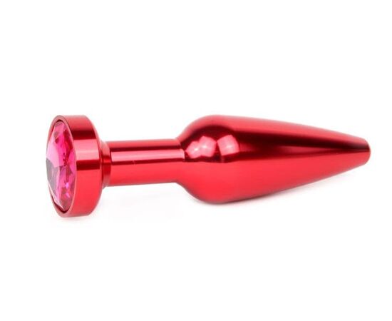 Удлиненная коническая гладкая красная анальная втулка с малиновым кристаллом - 11,3 см., фото 