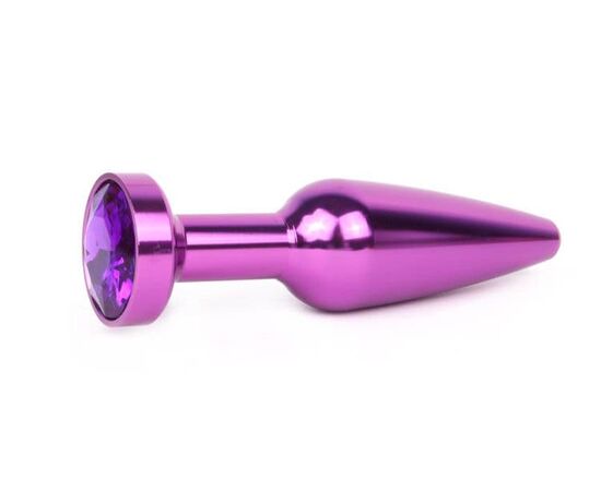 Удлиненная коническая гладкая фиолетовая анальная втулка с кристаллом фиолетового цвета - 11,3 см., фото 