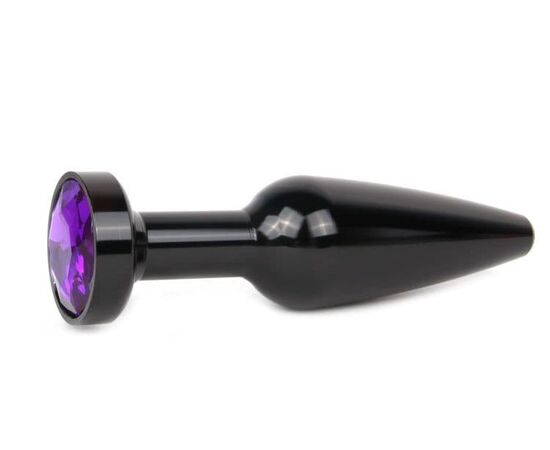 Удлиненная коническая гладкая черная анальная втулка с кристаллом фиолетового цвета - 11,3 см., фото 