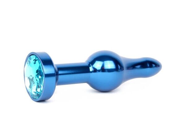 Удлиненная шарикообразная синяя анальная втулка с голубым кристаллом - 10,3 см., фото 