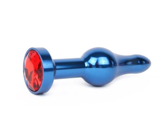Удлиненная шарикообразная синяя анальная втулка с красным кристаллом - 10,3 см., фото 