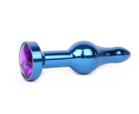 Удлиненная шарикообразная синяя анальная втулка с кристаллом фиолетового цвета - 10,3 см., фото 