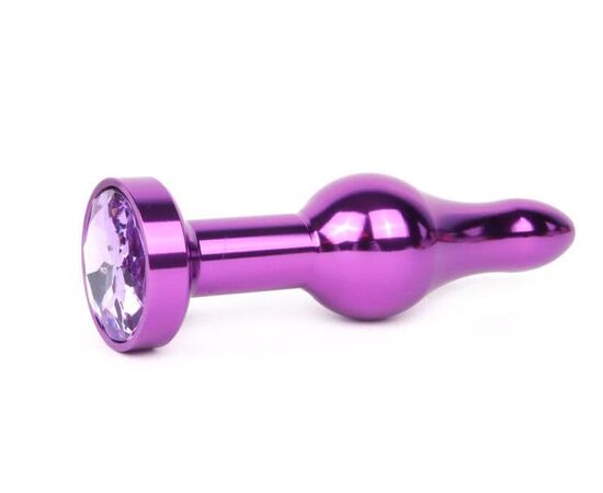 Удлиненная шарикообразная фиолетовая анальная втулка с сиреневым кристаллом - 10,3 см., фото 