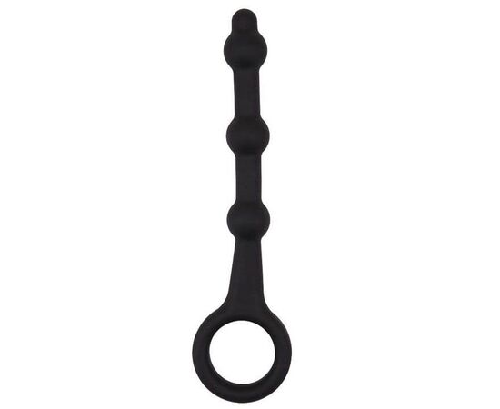 Черная силиконовая анальная цепочка-елочка с колечком - 13,5 см., фото 