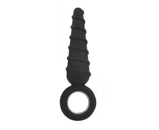 Черный анальный стимулятор-елочка с колечком-ограничителем - 12 см., фото 