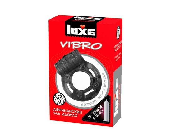 Чёрное эрекционное виброкольцо Luxe VIBRO "Африканский Эль Дьябло" + презерватив, фото 