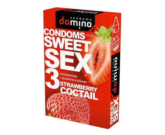 Презервативы для орального секса DOMINO Sweet Sex с ароматом клубничного коктейля  - 3 шт., фото 