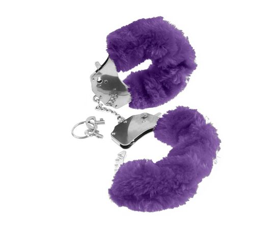 Металлические наручники Original Furry Cuffs с фиолетовым мехом, фото 